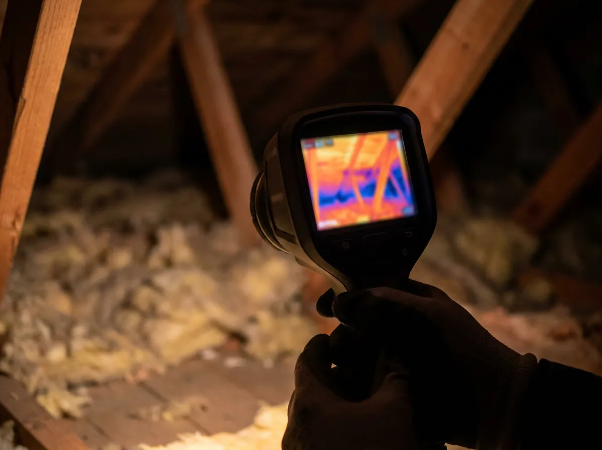 Thermal imaging scan of an attic showing a heat plume above box vents compared to a balanced ridge vent system