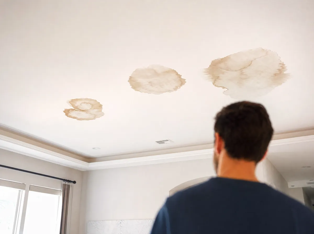 Three separate ceiling water stains in a Frisco, TX living room