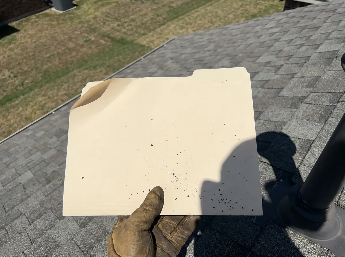 An insurance adjuster scope sheet for a hail roof claim resting on a clipboard