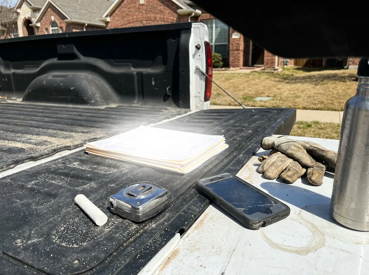 Roof inspection scope document on a clipboard with hail strike counts marked per slope