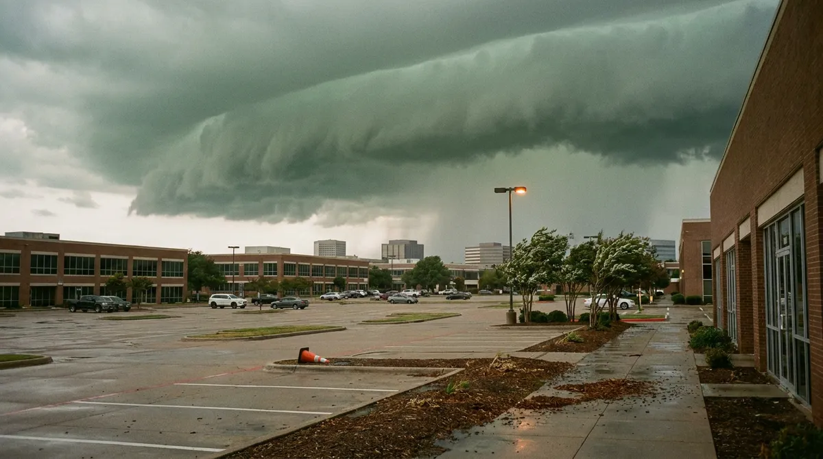 Belt Line Road commercial corridor looking east toward Midway in Addison, TX