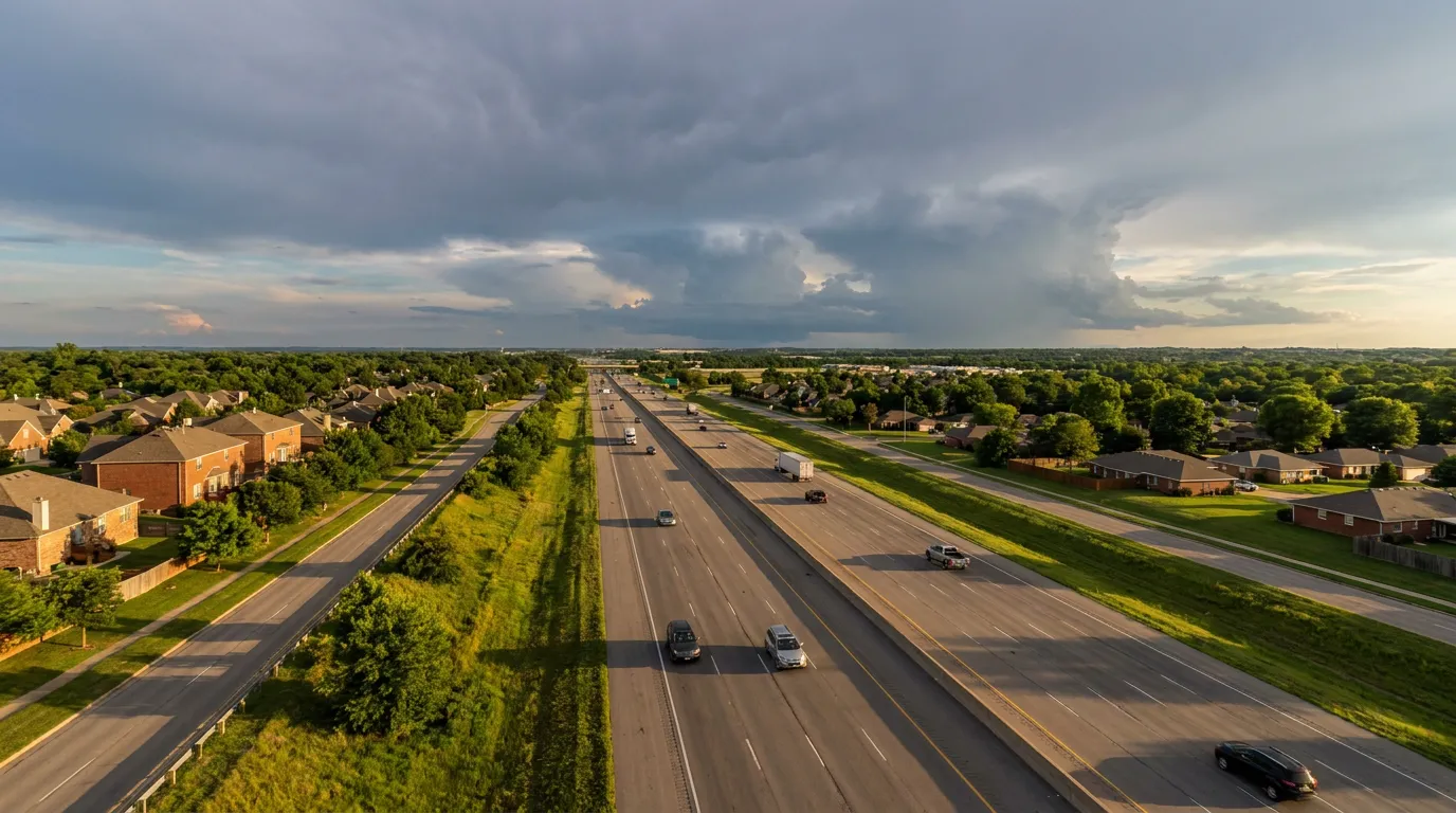 Interstate 35W corridor running through Burleson, TX, a main North Texas hail-belt arterial