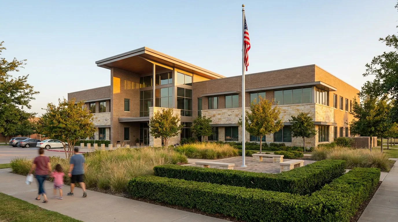 Coppell Town Center municipal building on East Parkway Boulevard in Coppell, TX
