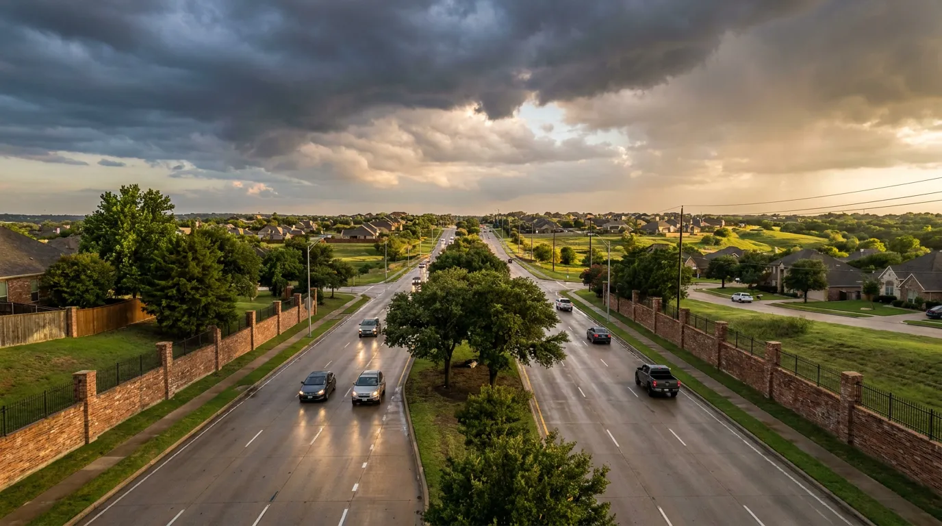 FM 1171 Cross Timbers Road corridor through central Flower Mound, TX