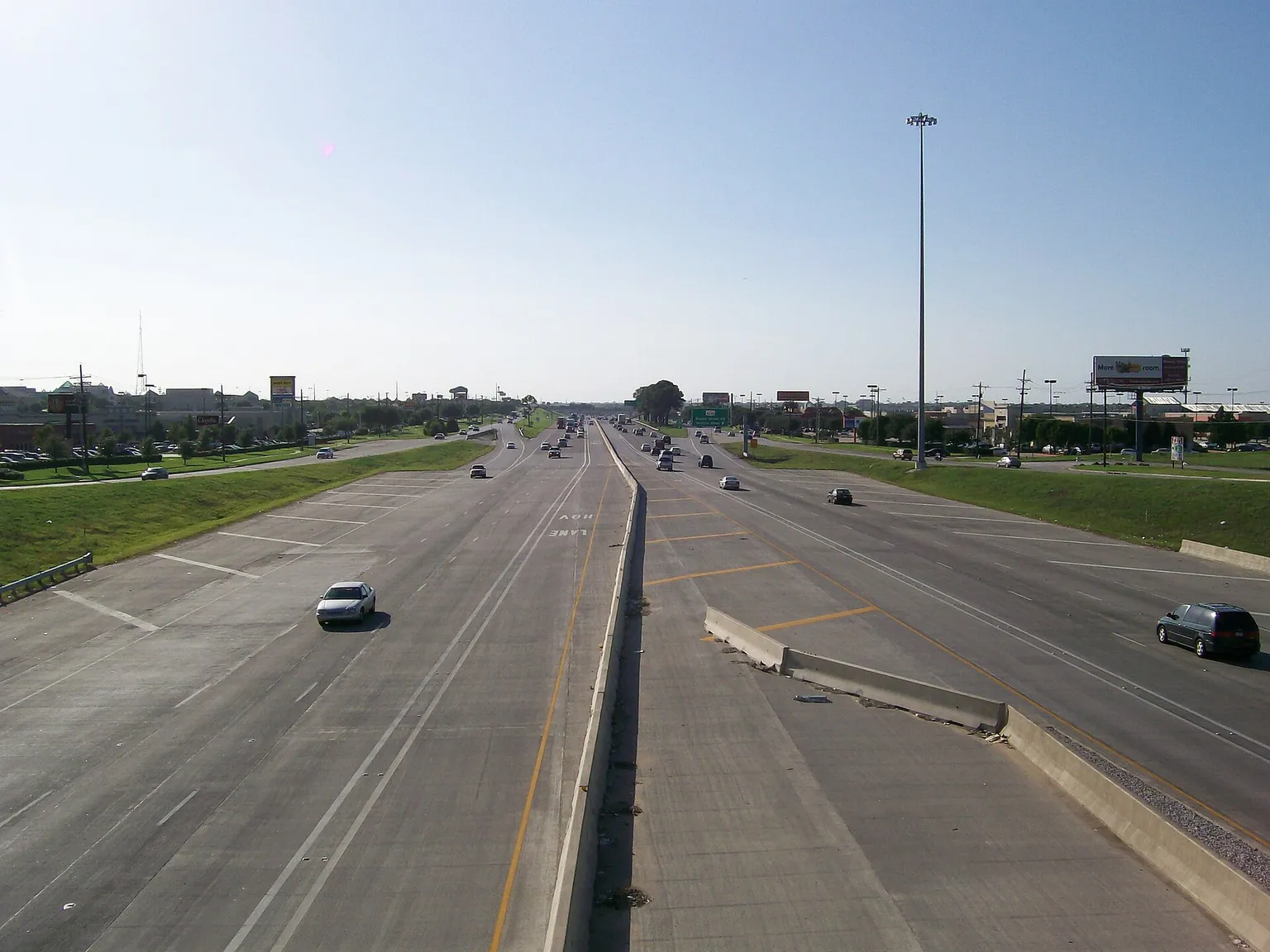 I-35E and FM 3040 interchange looking north toward Lewisville Lake in Lewisville, TX