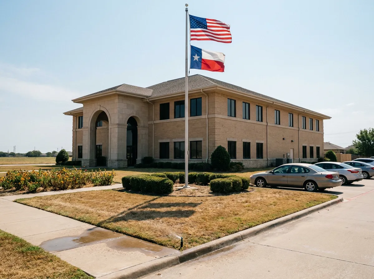 A North Texas residential streetscape with asphalt shingle roofs