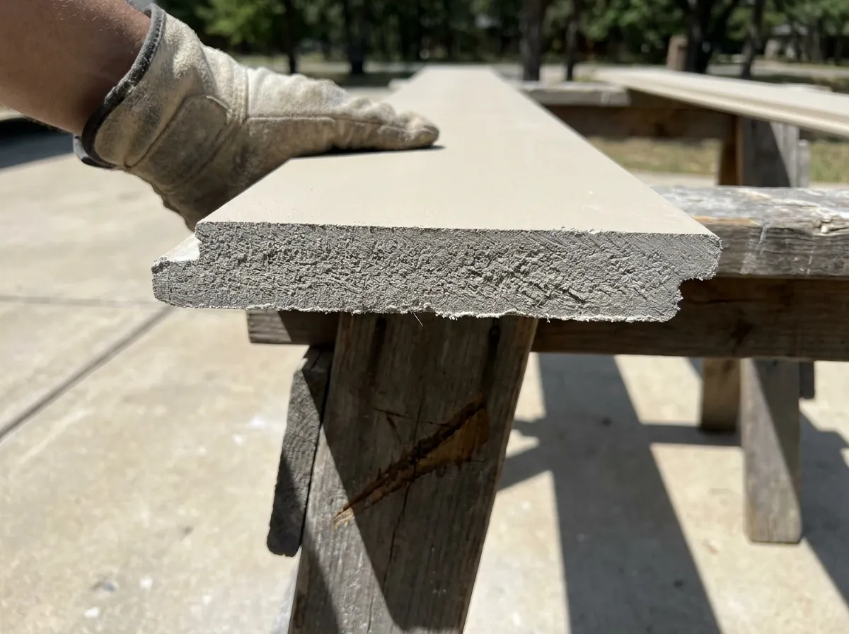 Stamped marking on the bundle wrap of fiber cement siding planks being checked at delivery