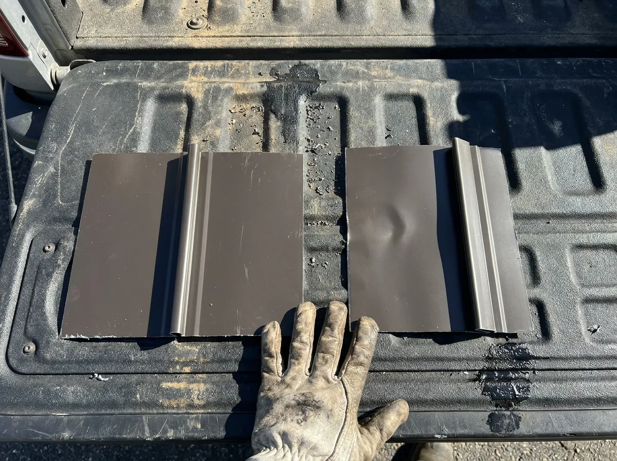 Two standing seam metal profiles compared: a snap-lock seam beside a mechanically seamed profile