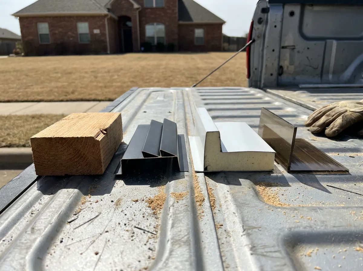 Comparison sheet showing four outdoor cover systems with footprint and cost details laid out on a desk