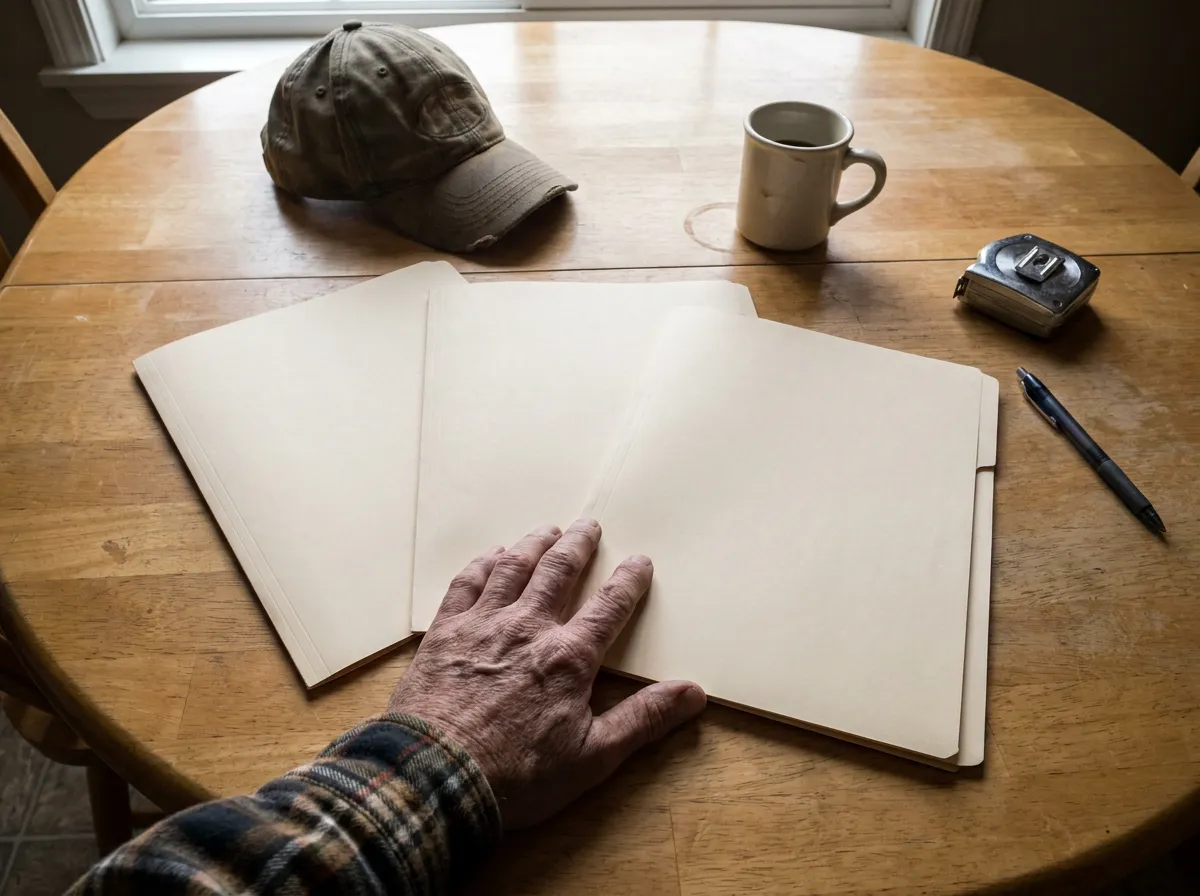 A three-tier roof maintenance plan comparison sheet on a kitchen counter