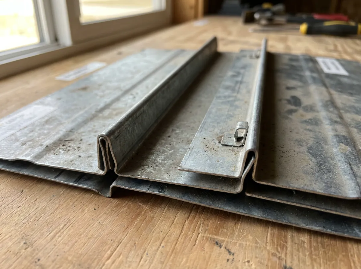 Cross-section comparison of a mechanically-seamed double-lock profile next to a snap-lock standing seam profile