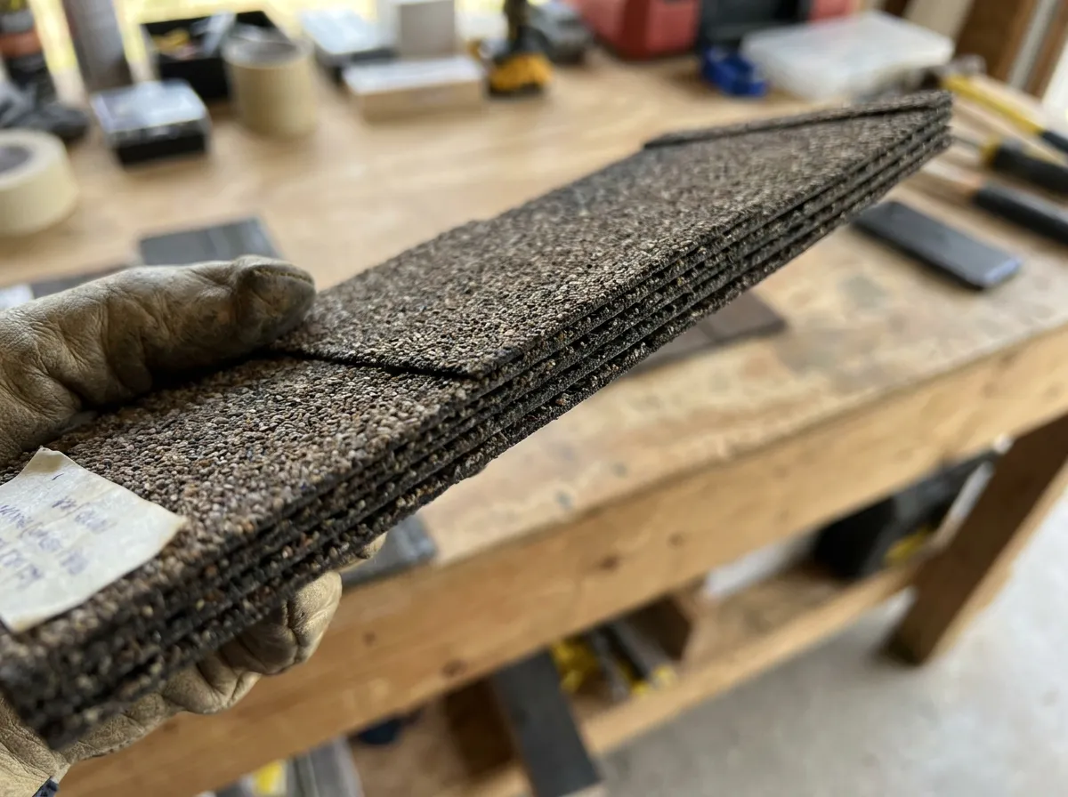 Class 4 impact-resistant asphalt shingle sample showing thick dimensional layering and granule surface